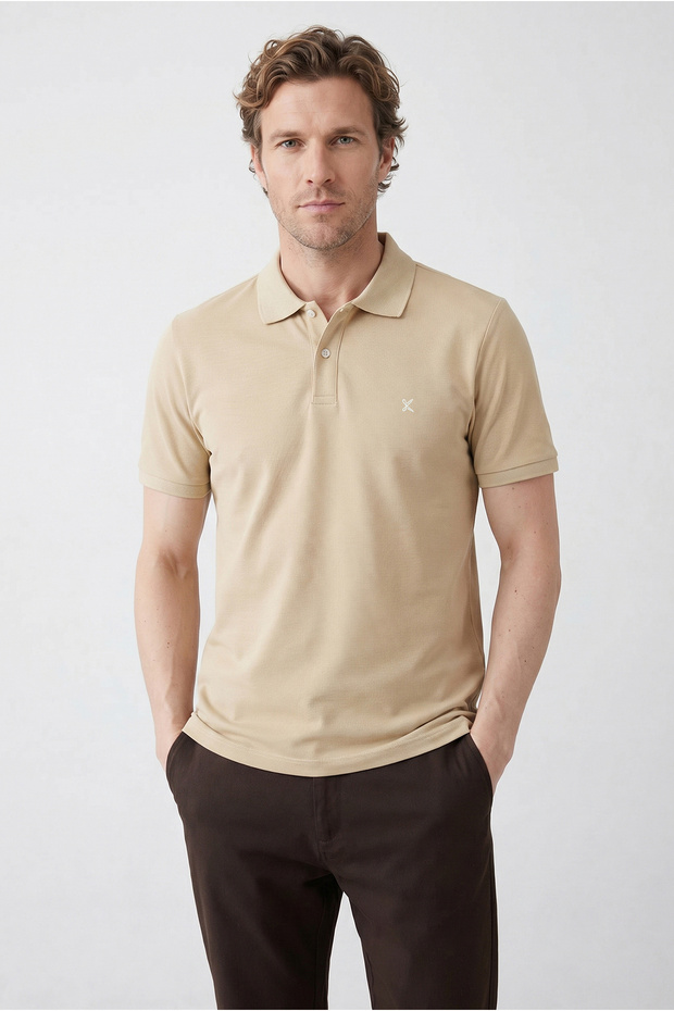 Polo Neck Slim Fit Embroidered 100% Cotton T-Shirt