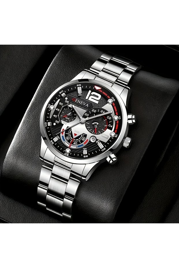 5 4pcs/1pcs Fashionable Men's Quartz Watch - Stainless Steel Strap, Round Zinc Alloy Case, Electroni
