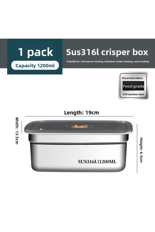 1200ml Food Grade 316 Stainless Steel Airtight Container with Lid Portable Lunch Box for Fridge Camp
