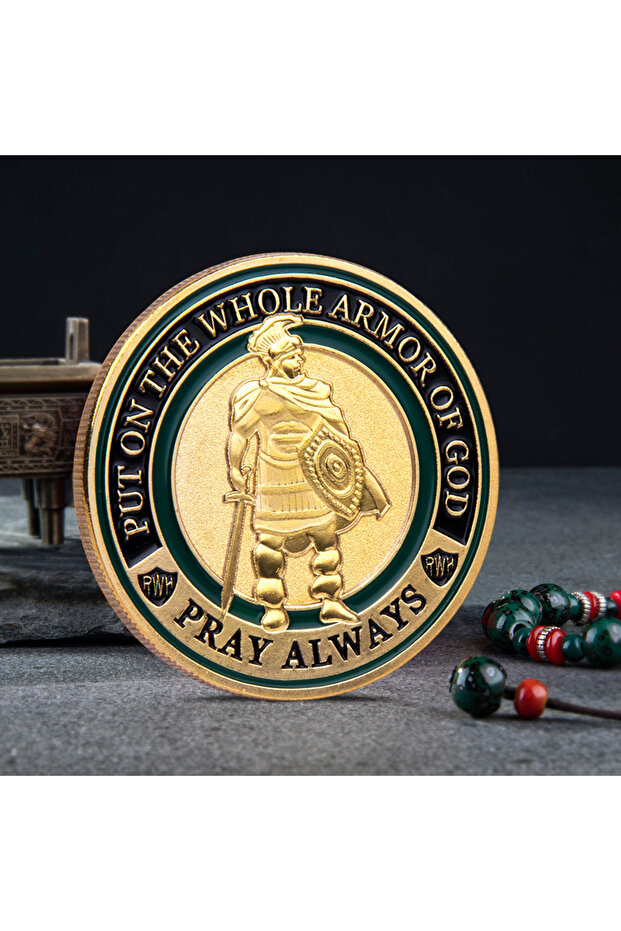 Light Grey 4CM Christianity Souvenir Put on The Whole Armor of God Ephesians Coin Gold Plated Commem