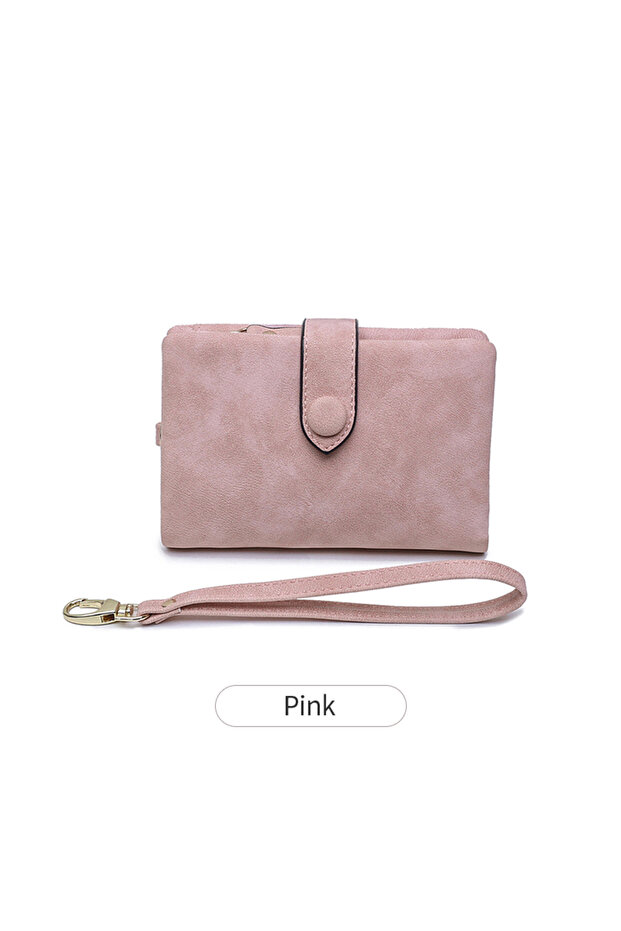 R855-Pink Women's Short Frosted Wallet Korean Version Student Small Fresh Cute Tri-Fold Multi Cardsl