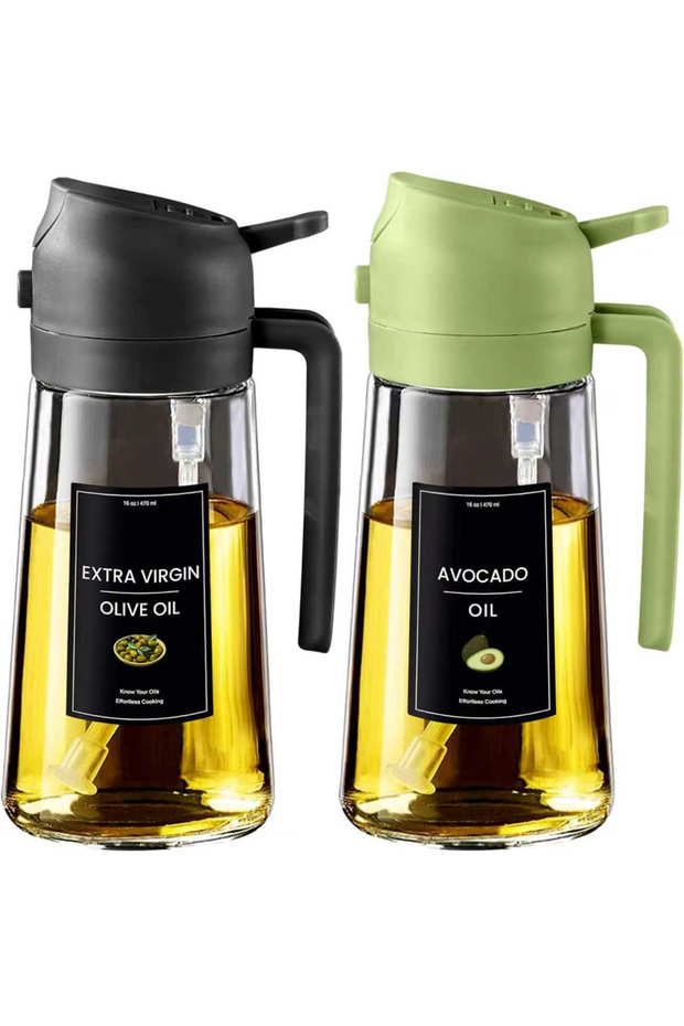 2pcs Black Green Oil Sprayer for Cooking,2in1 Olive Oil Dispenser Bottle for Kitchen with Stickers,1