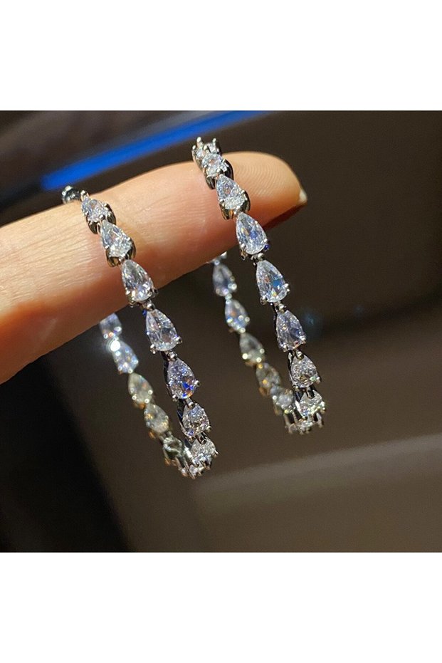 E3169 Huitan Luxury Pear Cubic Zirconia Crystal Hoop Earrings for Women Daily Wear Statement Accesso