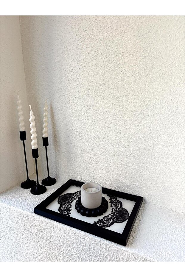 Handmade Lace Wooden Tray & Presentation Plate & Decorative Board 34X24 cm – Black and White Stylish Design