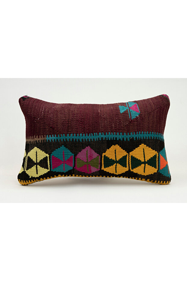 Handmade Vintage Throw Pillow Cover Made from Old Kilim, Wool, 30X50 cm