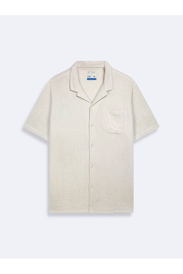 Half Buttoned Notched Collar Brown Shirt