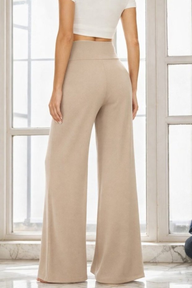 Women's high waist wide leg long janjan crepe pants