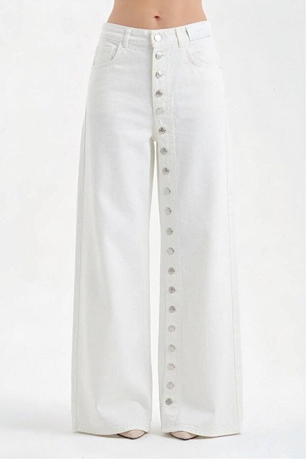 Women's Palazzo Jeans with Complete Button Detailing on the Front