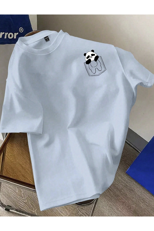 Unisex Men/Women Panda Pocket Custom Printed Oversize Cotton T-Shirt