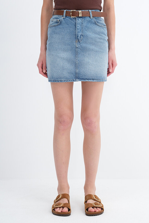 Fustă mini din denim cu curea E251131 - 2