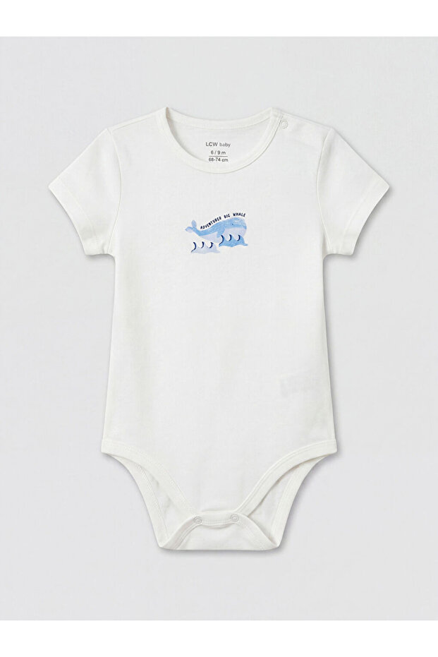 Crew Neck Printed Baby Boy Snap Bodysuit 2 Pack