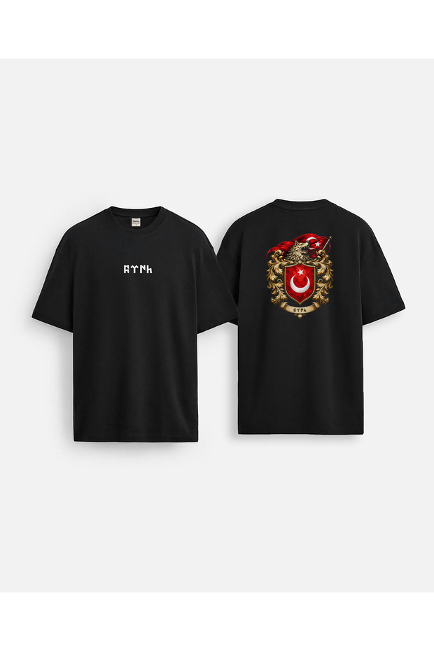 Turkish Bozkurt Turkish Flag Printed Crew Neck Black Double-Sided Unisex T-Shirt T-Shirt