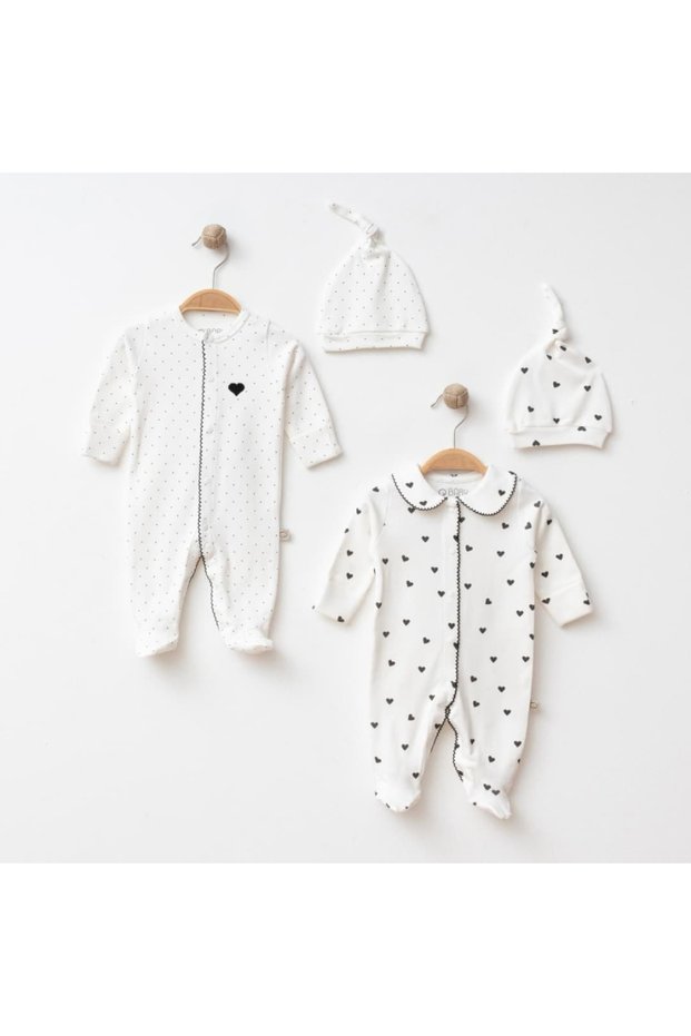 Baby Girl 0-3/3-6 Months Heart Printed 2-Piece Jumpsuit and Hat Set