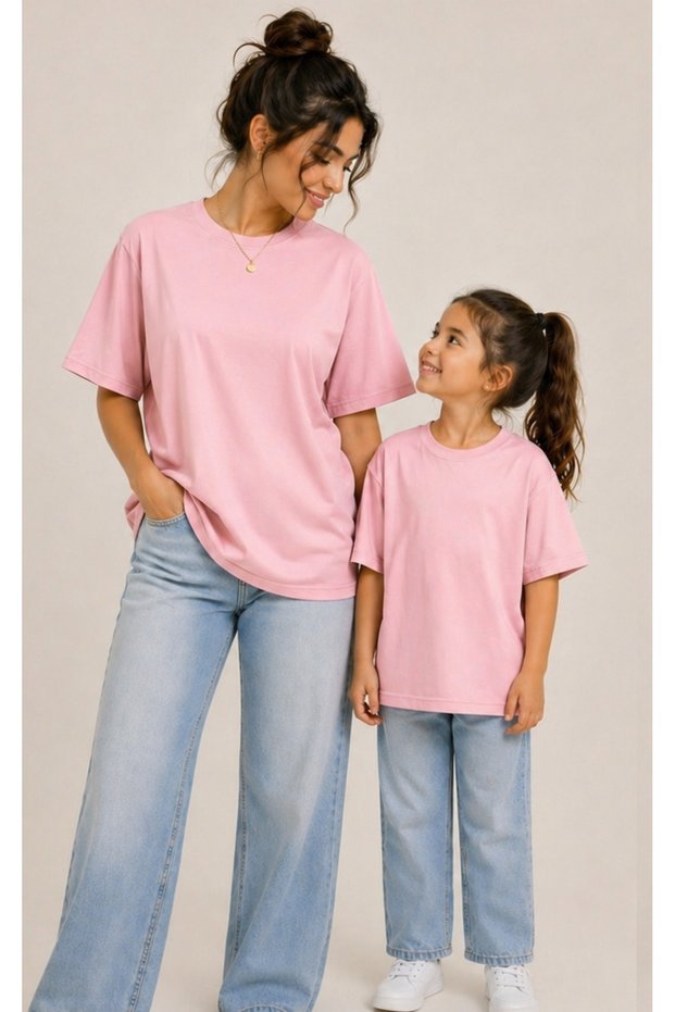 Unisex Parent-Child Plain Unprinted T-Shirt (the Price Is for One Item!) Add Your Sizes to the Cart to Make a Combination.