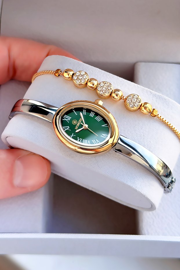 Oval Case Gold Color Women's Wristwatch Steel Band Japanese Movement Gift Special Boxed Hmby2070C1