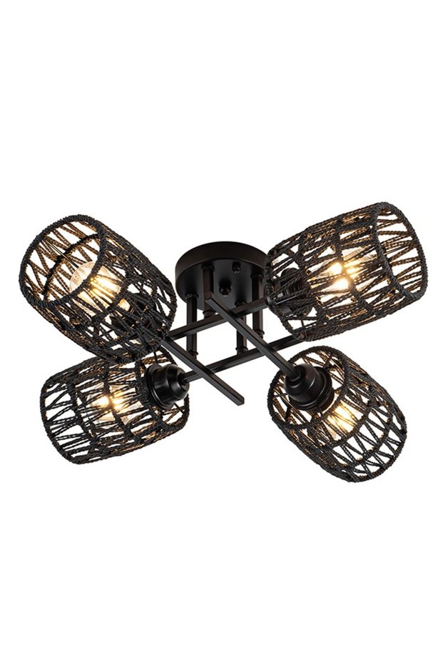 Modern Lighting, Ceiling chandelier, Light, Bamboo chandelier, Black Color, 53x53 cm, Suitable for bedroom and living room, Woven rope