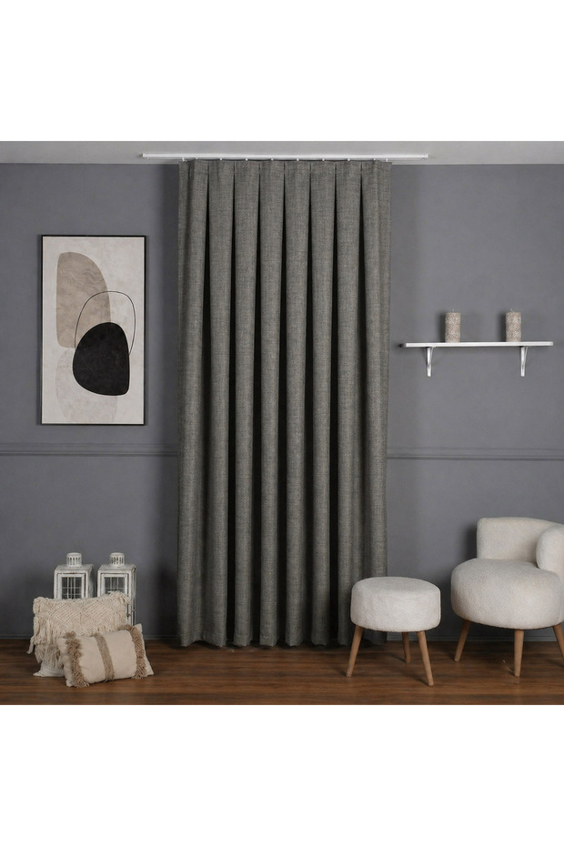 Linen Blackout Background Curtain 1/3 with Frequent Pleats for Cornice