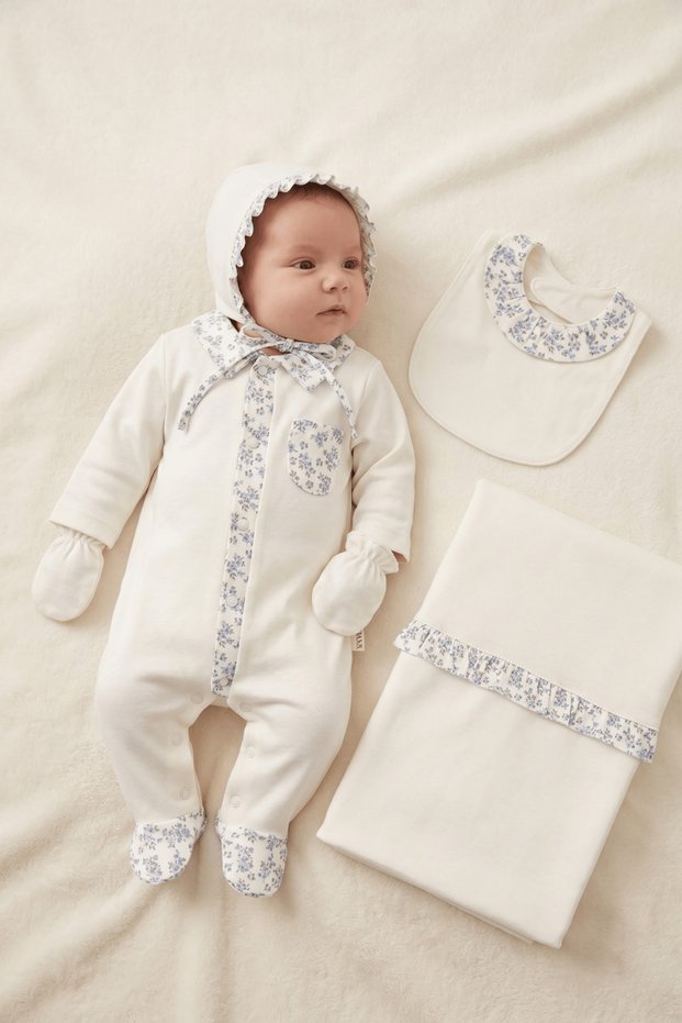 Baby Girl Flower Printed 100% Cotton 5-Piece Newborn Hospital Release Zibin Set