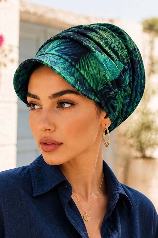 Green Leaf Pattern Hat Cap - 2