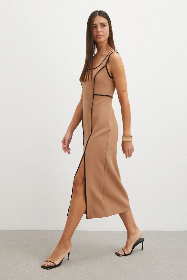 Striped Slit Detailed Slip Dress