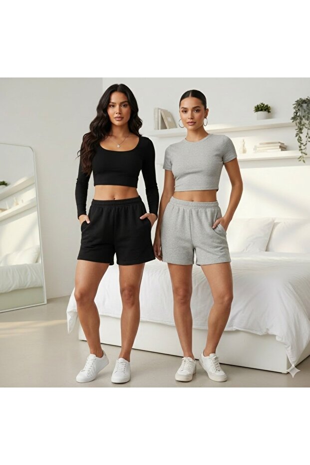 2 Pieces Black-Grey-Shorts Comfortable Fit Anti-Sweat