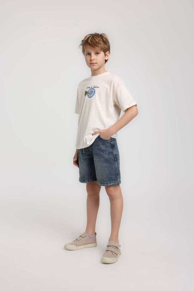 Jacklions Boy's 4-14 Years Old Back Printed Short Sleeve T-Shirt Cream