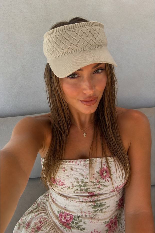 Baklava Patterned Elastic Visor Hat Beige - 3
