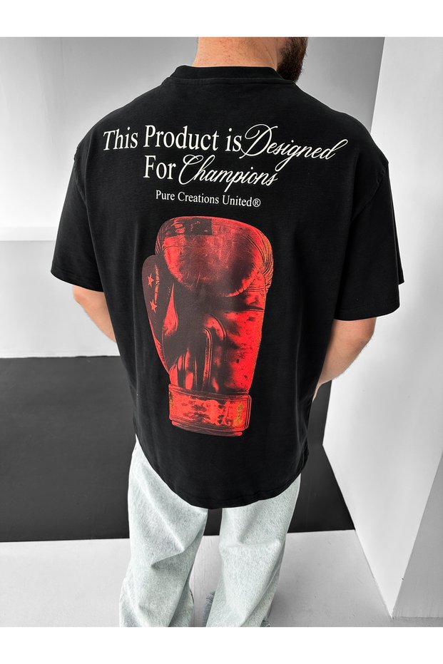 United Boxing Printed Black Oversize T-Shirt