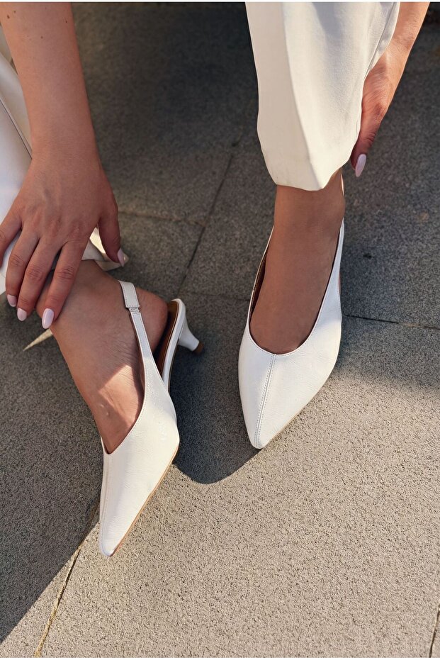 Selor Genuine Leather White Matte Leather Women's Stiletto