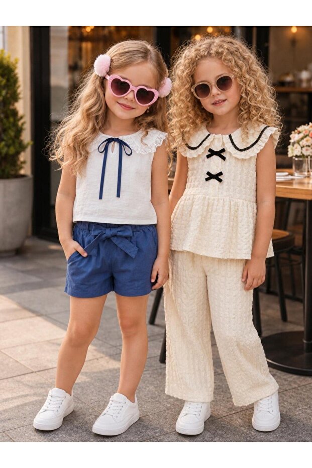 Baby Collar Bowknot Blouse Pants Set for Girls