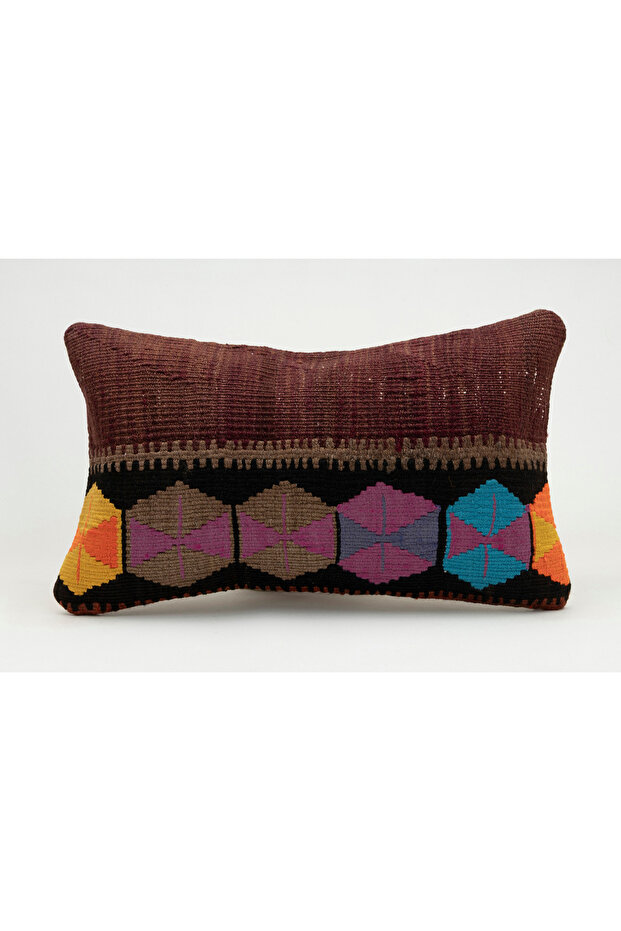 Handmade Vintage Throw Pillow Cover Made from Old Kilim, Wool, 30X50 cm