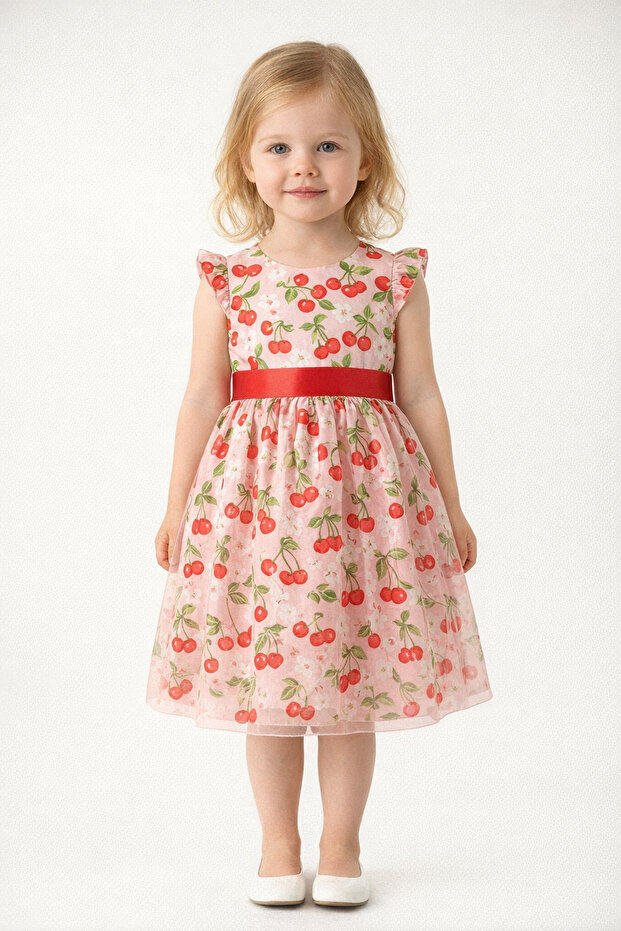 Cherry-Themed Birthday Girl's Dress – Ages 4-7 | Lightweight Fabric | Suitable for Daily Use