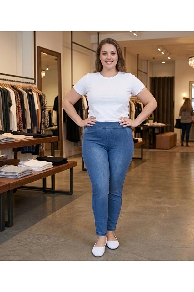 Elastic Waist High-Waisted Large Size Jeans Leggings for Comfort