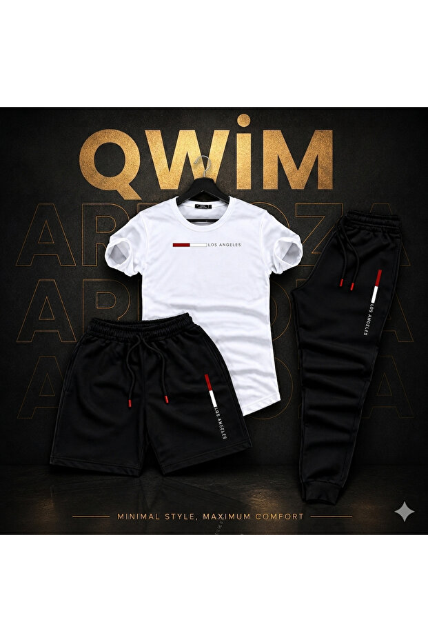 Qwim Stylish 3-Piece Printed T-Shirt-Shorts-Sweatpants Set