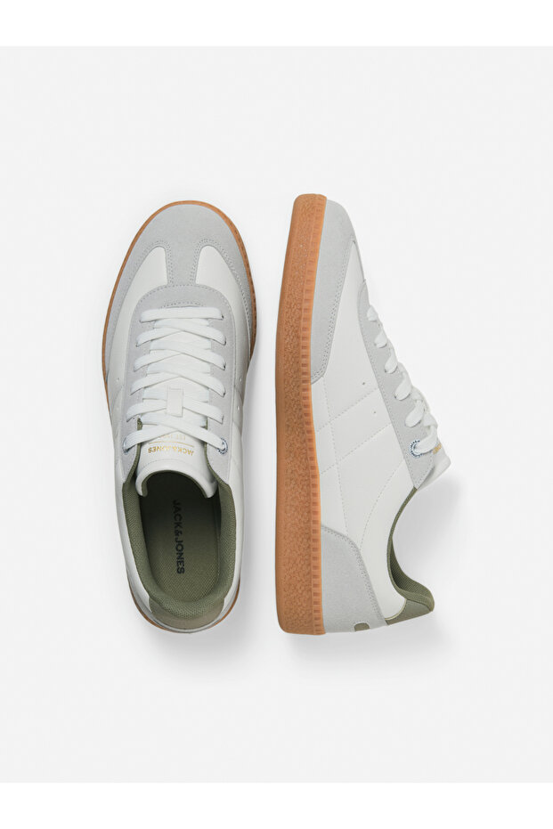 White Contrast Panel Lace Up Sneakers - 2