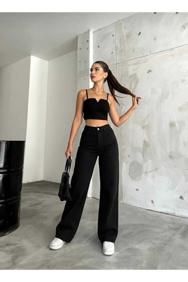 Natalia 90`S Lycra Loose Women's Black Super High Waist Loose Leg Denim Jeans
