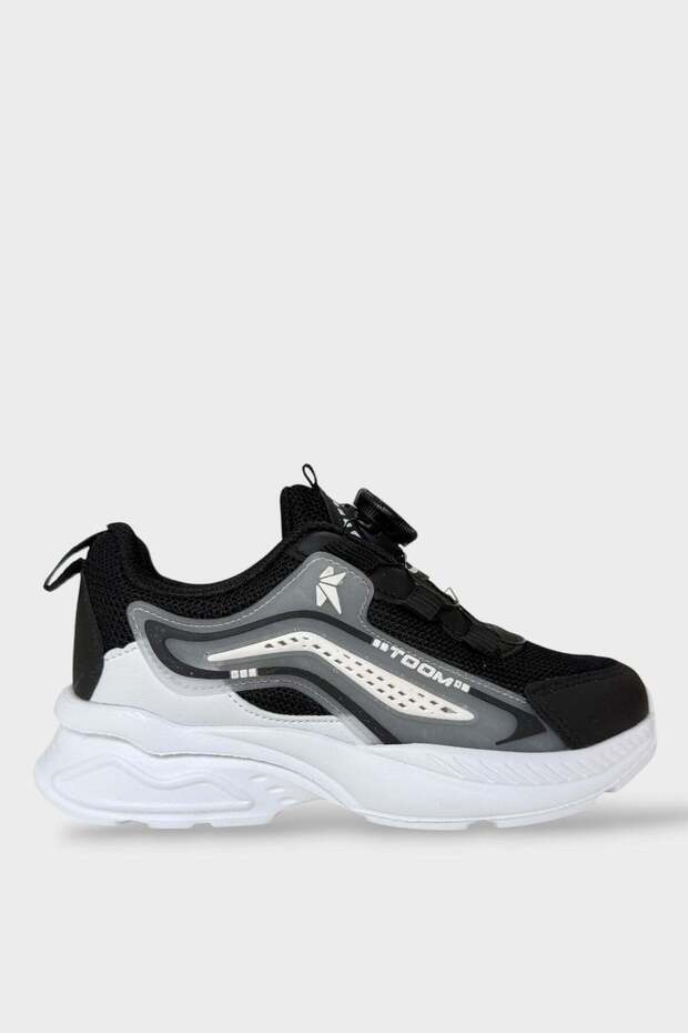 Automatic Lace-Up Children's Sports Shoes Black - White