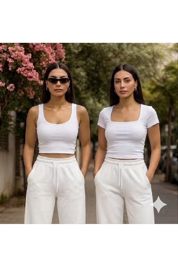 Women's 2-Pack Camisole Ribbed Fabric Body-Hugging Square Neck T-Shirt-Tank Top