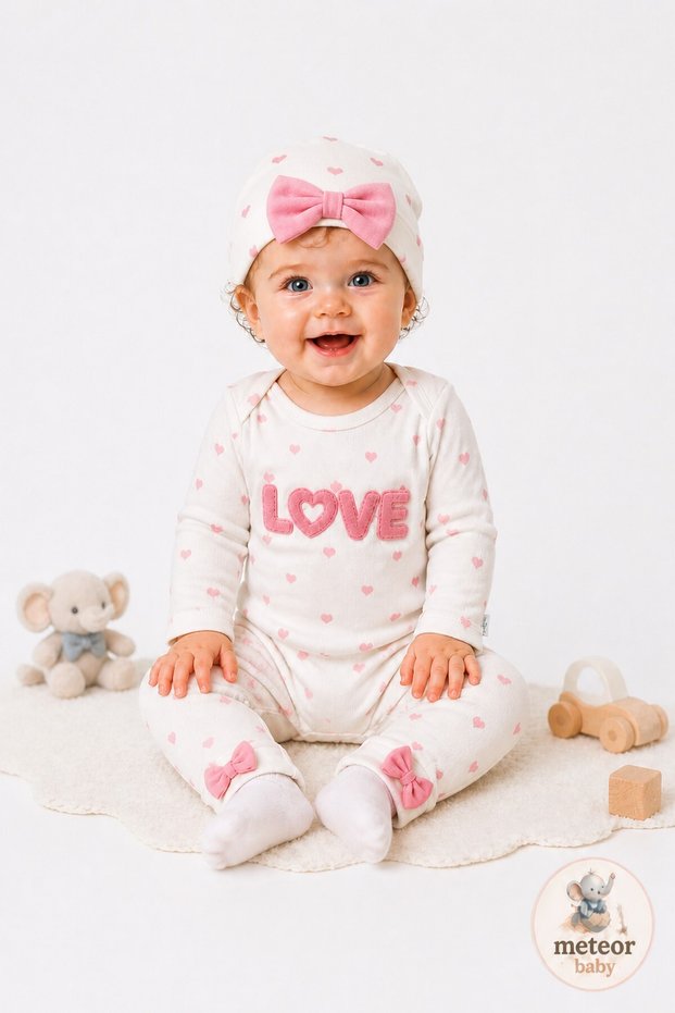 Baby Girl 3-Piece Set Heart Patterned Bodysuit Top and Bottom Seasonal Set 3 6 9 Months
