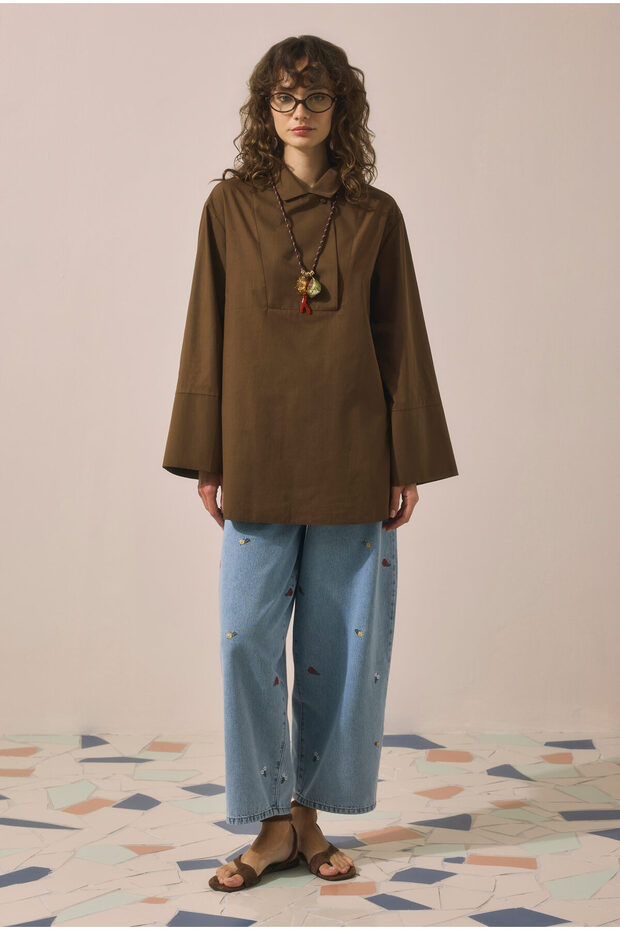 Double-Breasted Collar Tunic Brown - 4