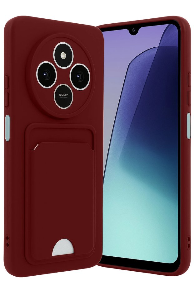 Ilkeshop New Redmi 14C Kelvin Silicone with Business Card Holder (175233) - Burgundy