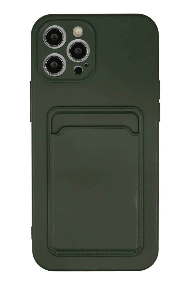 Ilkeshop New iPhone 12 Pro Max Case Kelvin Silicone with Business Card Holder - (133720) Dark Green