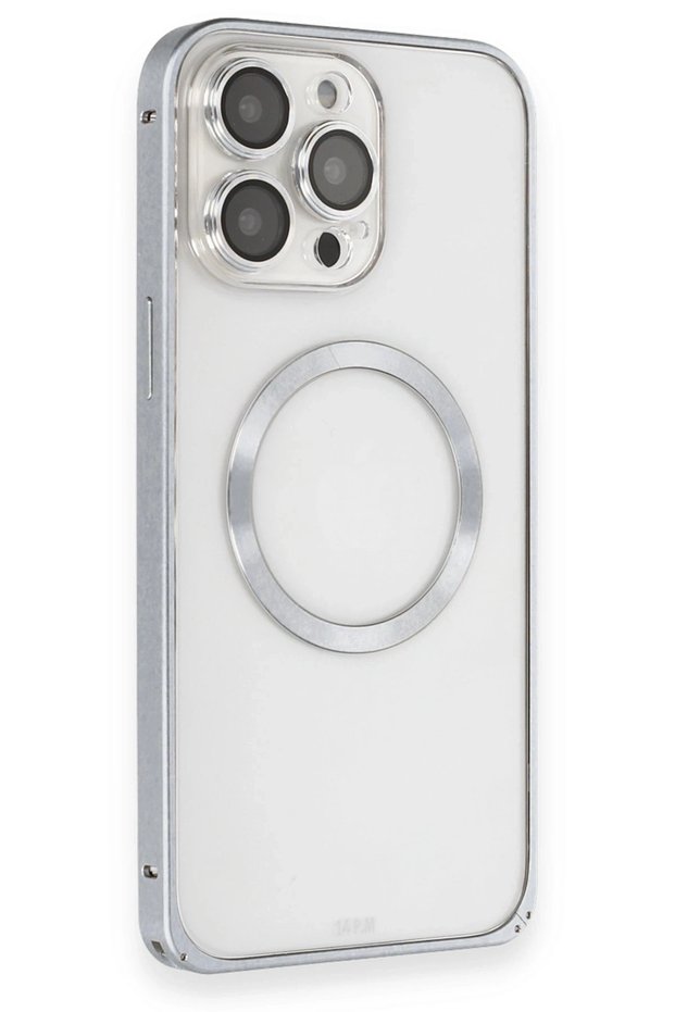 Ilkeshop iPhone 15 Pro Max Case Metal Bumper Magneticsafe Cover (165542) - Gray