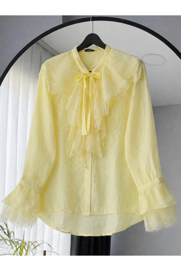 Lace Detailed Shirt with Ties