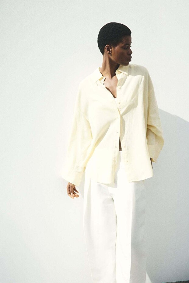 Oversized linen-blend shirt