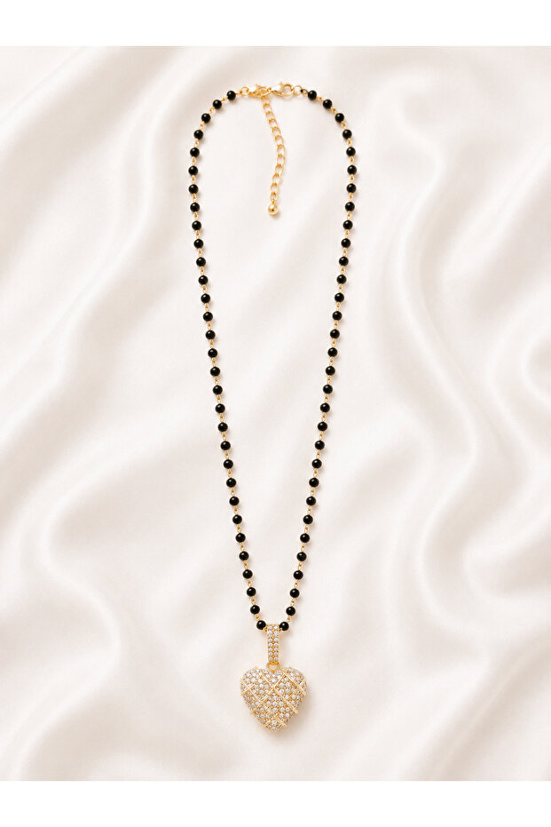 Women's Bead Chain Gold Pendant Necklace