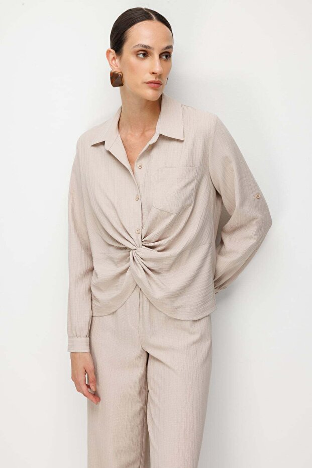 Front Gathered Fabric Patterned Blouse - 3