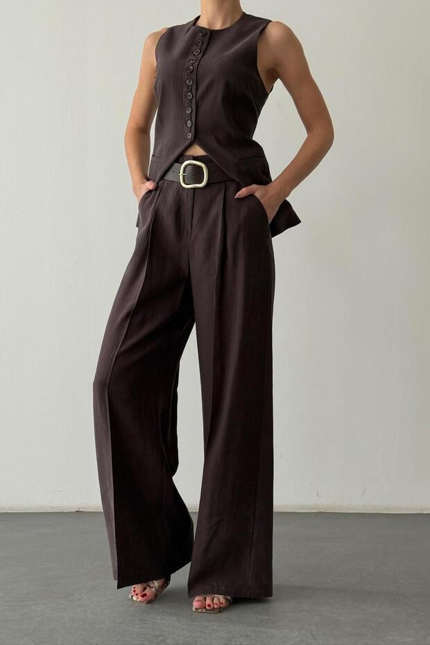 Quzu 26Ypnt01569 Women's Belt Detailed Trousers