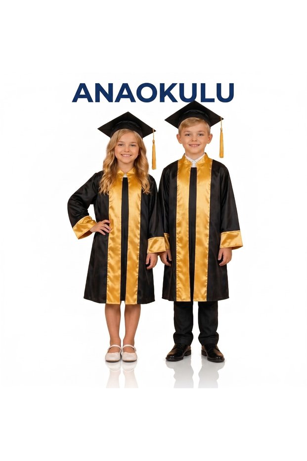 Children's Unisex Kindergarten Black Graduation Gown and Cap Set with Colorful Stripes