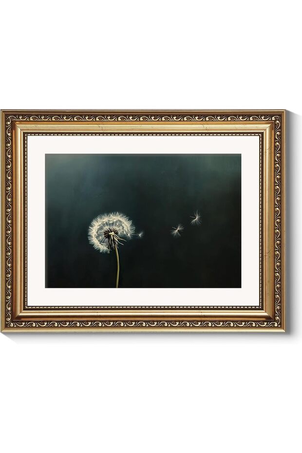 Premium Moody Botanical Dandelion Canvas Wall Art Gold Frame 30x40 cm